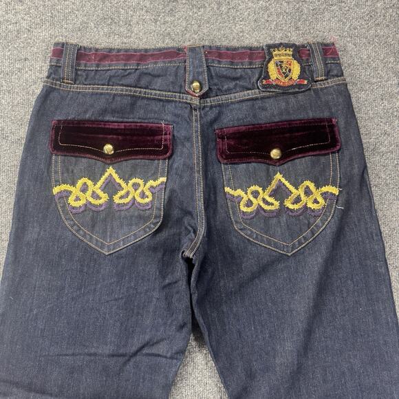 Vintage Y2K Crown Holder Japanese Denim Jeans Embroidered Baggy Street Men 36x32 - Picture 1 of 11